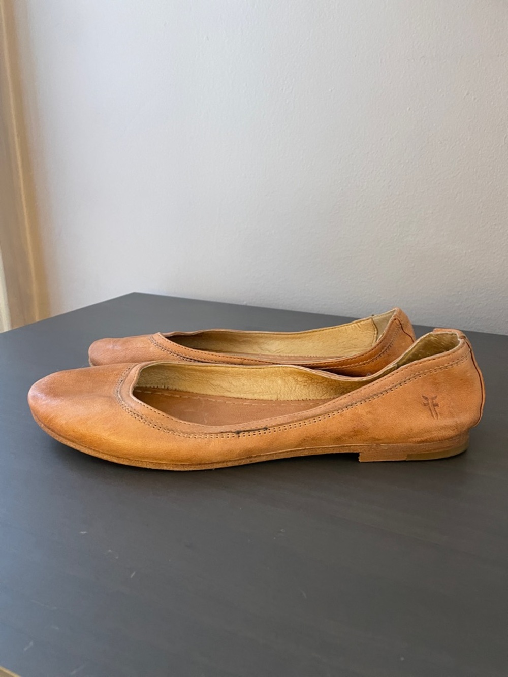 Frye Tan Leather Ballet Flats - Women's Slip-On Loafers - Picture 4 of 8